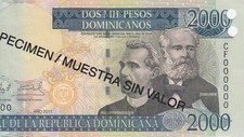 2011 DOMINICAN REPUBLIC 2000 PESOS DOMINICANOS ~SPECIMEN~**000000**(( GEM UNC ))