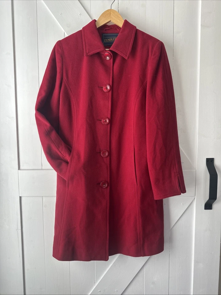 Abrigo Pendleton Rojo Mezcla Lana Cachemira Largo Completo Botón Abrigo Mujer Talla 8 Foto 2 de 4