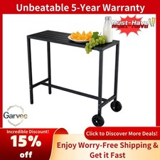 Outdoor Bar Table 39" Rolling Counter Height with Wheels Adjustable Feet Black
