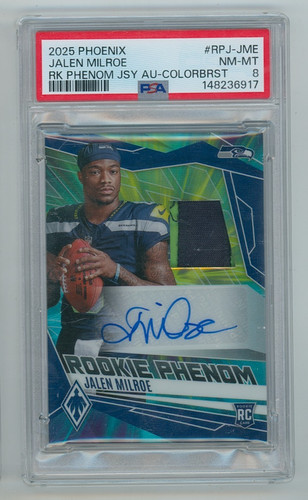 2025 Panini Phoenix Jalen Milroe Rookie Color Burst Auto 12/25 PSA 8 NM-MT
