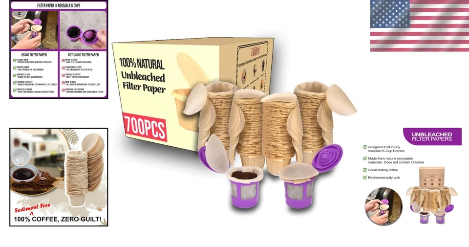 Filtros de papel sin blanquear para tazas K reutilizables 700ct Foto 2 de 4