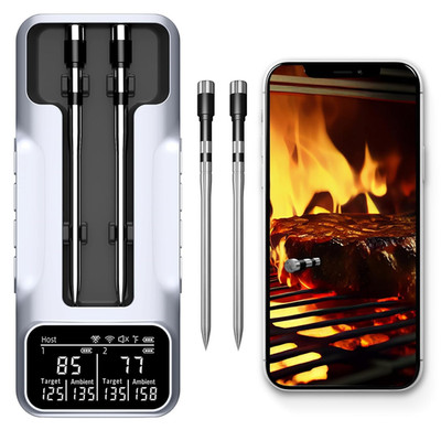 Dual-Probe Wireless Meat Thermometer for Grilling, Smoking, BBQ - Bluetooth Enab