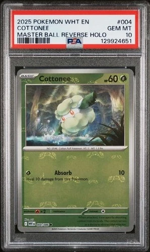 PSA 10 Gem Mint Cottonee (Master Ball Pattern) 004/086 Sv: White Flare Holo