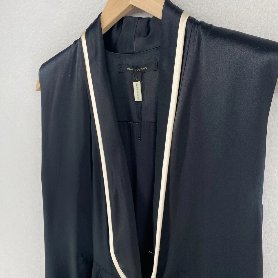 Vestido MARC JACOBS RUNWAY 10 Doubole Seda Satén Contraste Tubería Negro EE. UU. De Colección Foto 3 de 4