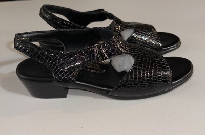 SAS Suntimer-C Women's Strap Sandal Black Croc Leather Multiple Size 10.5N