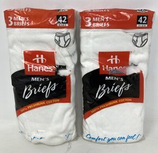 Men's Hanes Underwear Lot Size 42 White Vintage 1997 Made in USA 6 Briefs NIP