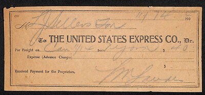 United States Express Co. 1904 Waybill / Freight Payment Receipt (#2)