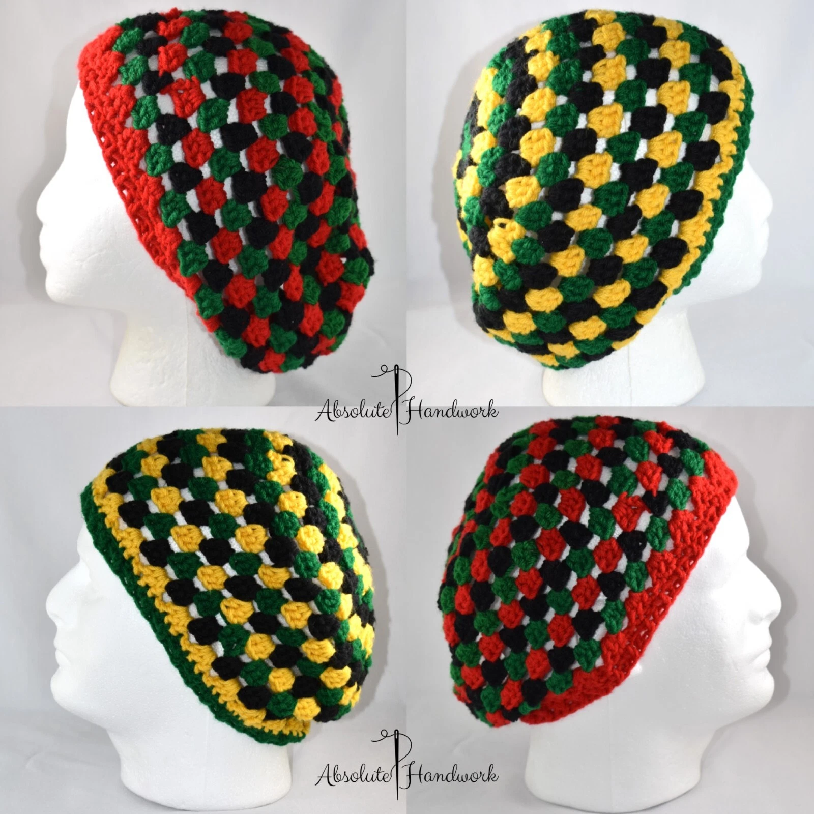 Handmade Crochet Unisex Beanie Hat Chemo Caps Teen Adult Jamaican African Set