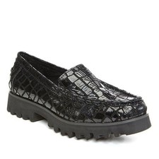 Donald J Pliner Rio Pewter Patent Leather Croco-Print Loafer Size 5 199