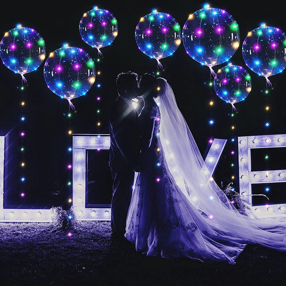 6 Piezas Globos BoBo Luz LED Multicolor 20" Globo Burbuja Decoración Día de San Valentín Foto 3 de 4