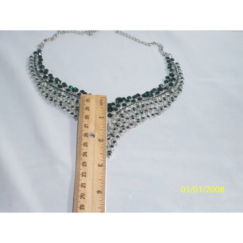 Green Rhinestone Necklace Earring Set, Bridal Party Formal MOB wedding Jewelry - Picture 6 of 6