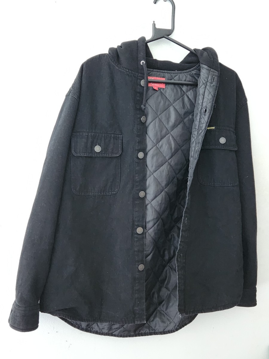FW22 Supreme Fleece Hooded Denim shirt S Small Black quilted 