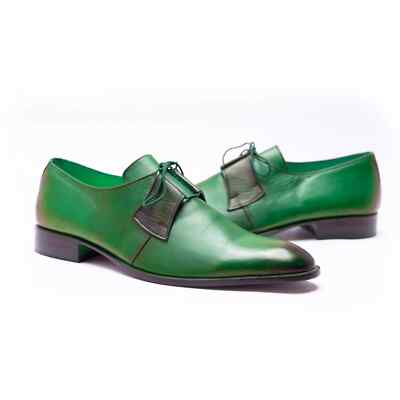 Handmade Green Formal Lace Up Dress Shoes for men, Derby Original Leather Shoes