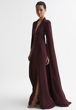 REISS Grace Maxi Dress with Detachable Cape in Burgundy
