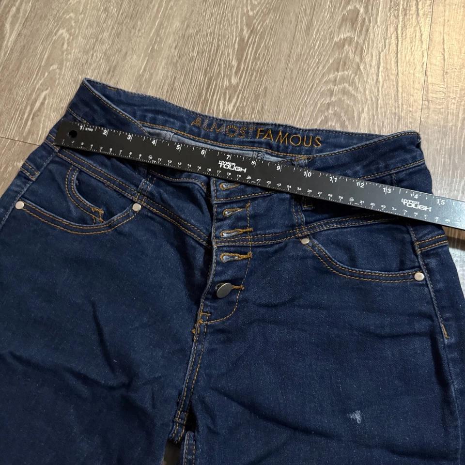 Almost Famous Women's Size 12 Blue Dark Wash Button Fly Denim Jeans - Image 3 of 4