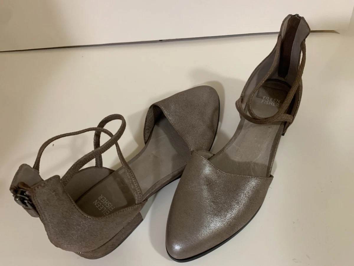 Eileen Fisher Lyton d Orsay Mica Metallic Suede Leather Block Heel