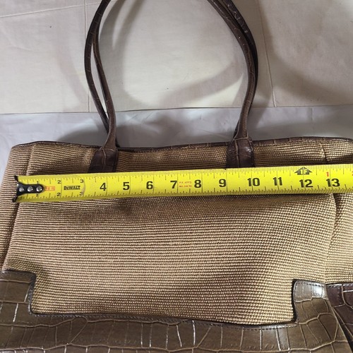 Bueno Woven Jute & Faux Croc Bottom Inner Animal Print Lining Tote Handbag - Picture 11 of 17