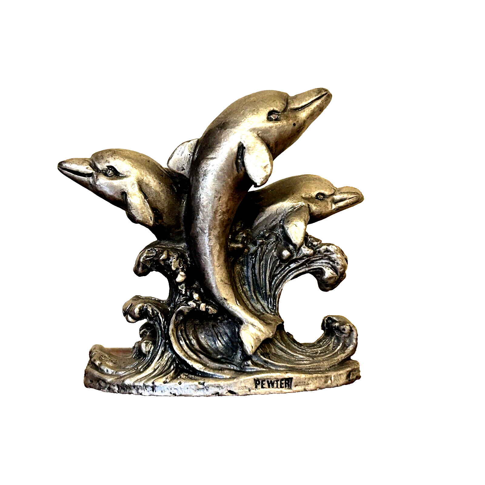 3 Dolphins Playing In Waves Figurine Pewter 2.25