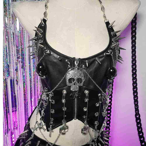 Emo Punk Rock Skull Spike Studded Rivet Y2K TOPS Grunge Harajuku E-Girls - Picture 13 of 17