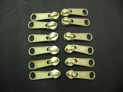 YKK Zipper Slides 5C Non-Locking for Coil Zipper  - 12 pack - BRASS/Gold - NEW