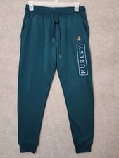 Hurley Reflective Boxed Logo Fleece Joggers Mens M Green Performance Elastic NEW