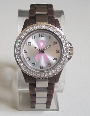Women's Breast Cancer Awareness Pink Ribbon Rhinestones Fashion Casual Watch