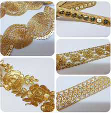 Bridal Embroidery Applique Sequins Gold Braid Ribbon Trim Lace Art Craft Wedding