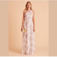 Birdy Grey Kira One Shoulder Chiffon Blush Bouquet Bridesmaid Maxi Dress M NWT