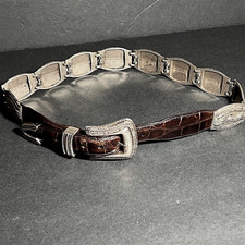 Brighton Ornament Western Style Belt Sz 29 Silver Plated Croc patterned Leather