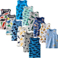 3 Pack Toddler Boys' Luxurious Cotton Undershirts Dinosaurs Sleeveless Tank Tops