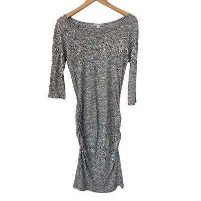 James Perse Ruched Midi Dress Size Gray Melange 3/4 Sleeve