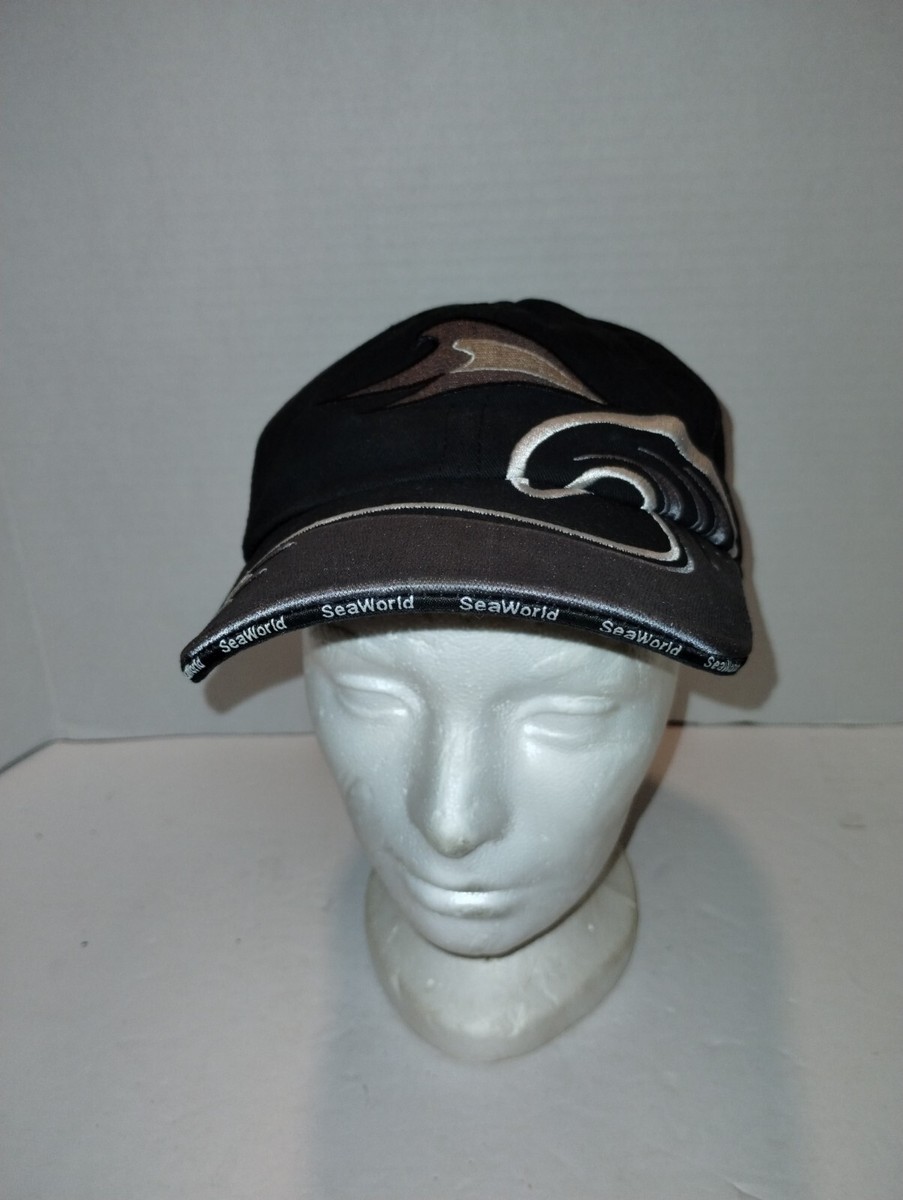 Sea World Ball Cap Hat Black Silver Wave Adjustable Hard To  display picture 3