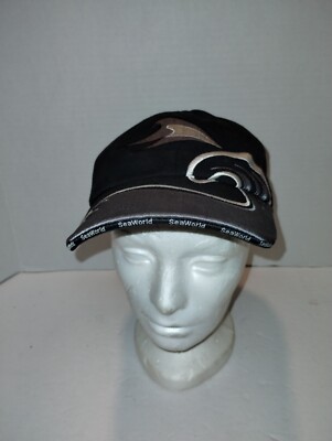 Sea World Ball Cap Hat Black Silver Wave Adjustable Hard To Find Pattern