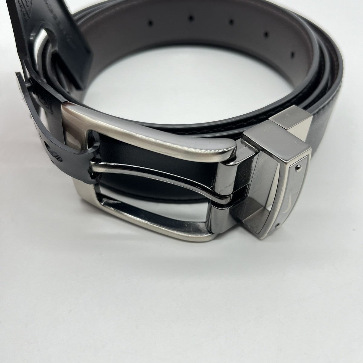 Nike Men's Reversible Leather Belt Black Brown Silver Black Buckle