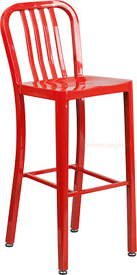 Mid-Century Red 'Navy' Style Bar Stool Cafe Patio Chair In-Outdoor