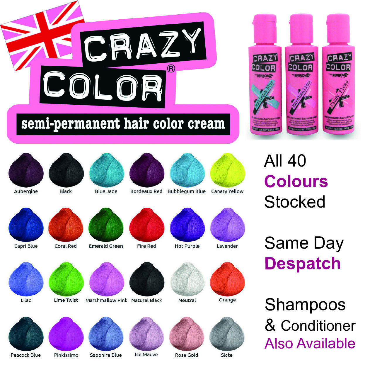 Crazy Color Semi-Perm Conditioning Hair Dye Colour Temporary Wash