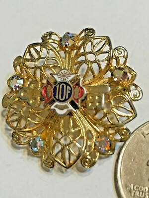 VINTAGE IOF Independent Order of Foresters Badge Pin KEY Brooch WOMENS JEWELED