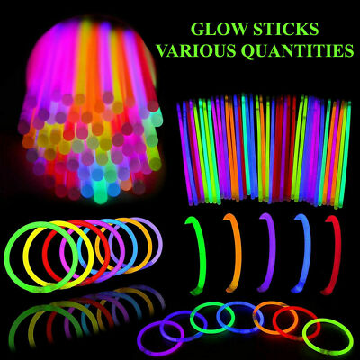 GLÜHSTÄBCHEN 100 x 8'' NEONARMBÄNDER 100 STECKER RAVE DISCO FESTIVAL PARTY UV