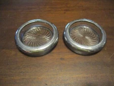 vtg set of 2 Park Sherman Silver Plate Glass Swirled Coasters from 1940s MCM