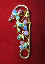 Vintage 22K Gold Plated Flower Pendant with Natural Gem Jade Ruby Cabochons