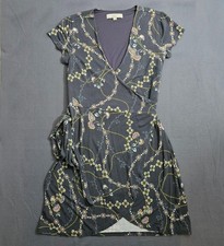 LOFT Women S Gray Multicolor Floral Short Sleeve Wrap Dress Boho