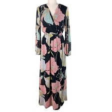 Lulus Wondrous Water Lilies Black Floral Print Maxi Dress Size Small Whimsigoth