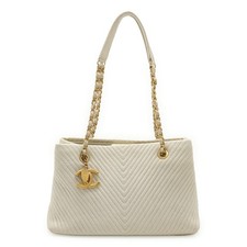 Chanel Chevron Leather Tote Bag Women White One Size