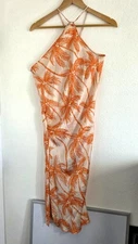 Future Collective Alani Noelle Women Orange Floral One Shoulder Midi Dress Small