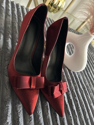 Red Bow Stiletto Pumps Pointed Toe Synthetic Slip On Women's Party Shoes