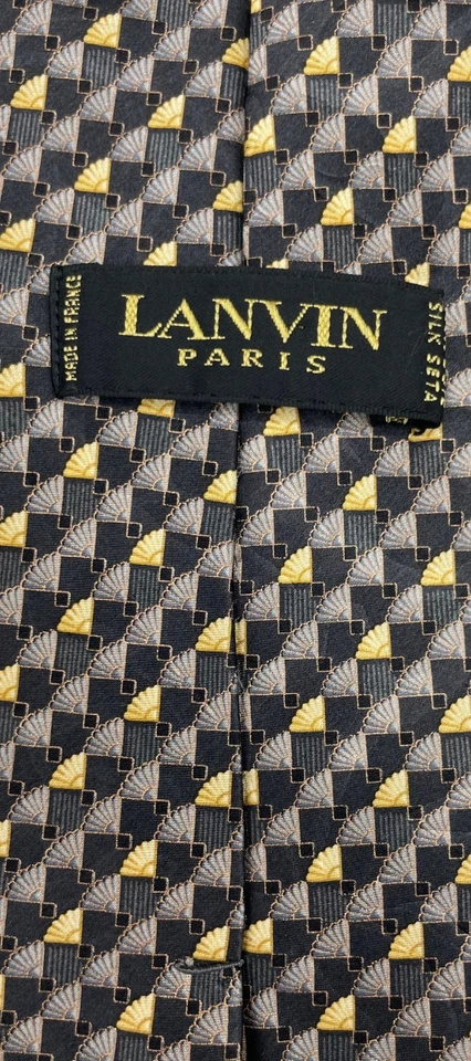 Corbata 100 % seda LANVIN Paris para hombre ~ gris ~ patrón geométrico ~ ¡Hecha en Francia! Foto 4 de 4