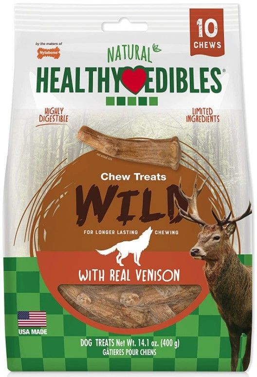 Dog, Nylabone Healthy Edibles Wild Antler Chews - Venison (Medium - 10 Pack)