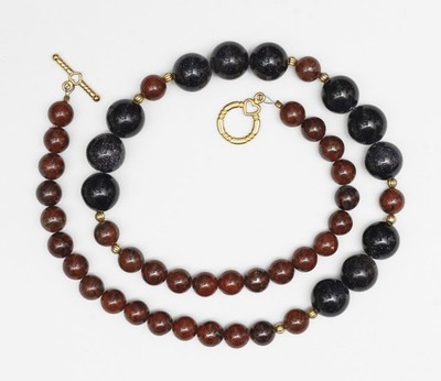 NEW Artisan HANDMADE 18 in. Red Jasper Gemstone Necklace & Black Sparkling Beads