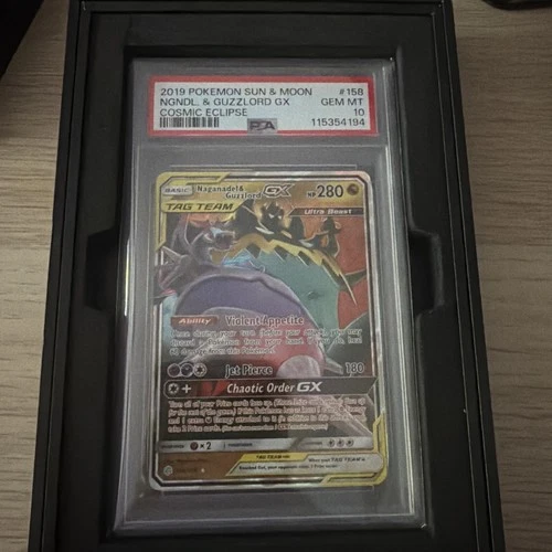 2019 POKEMON SUN & MOON COSMIC ECLIPSE #158 NAGANADEL & GUZZLORD GX PSA 10