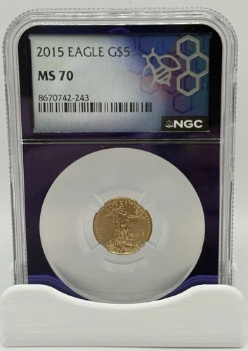 2015 Gold Eagle G$5 NGC MS70 Purple Trader Bea Core 5 Dollar 1/10th Oz Gold Coin